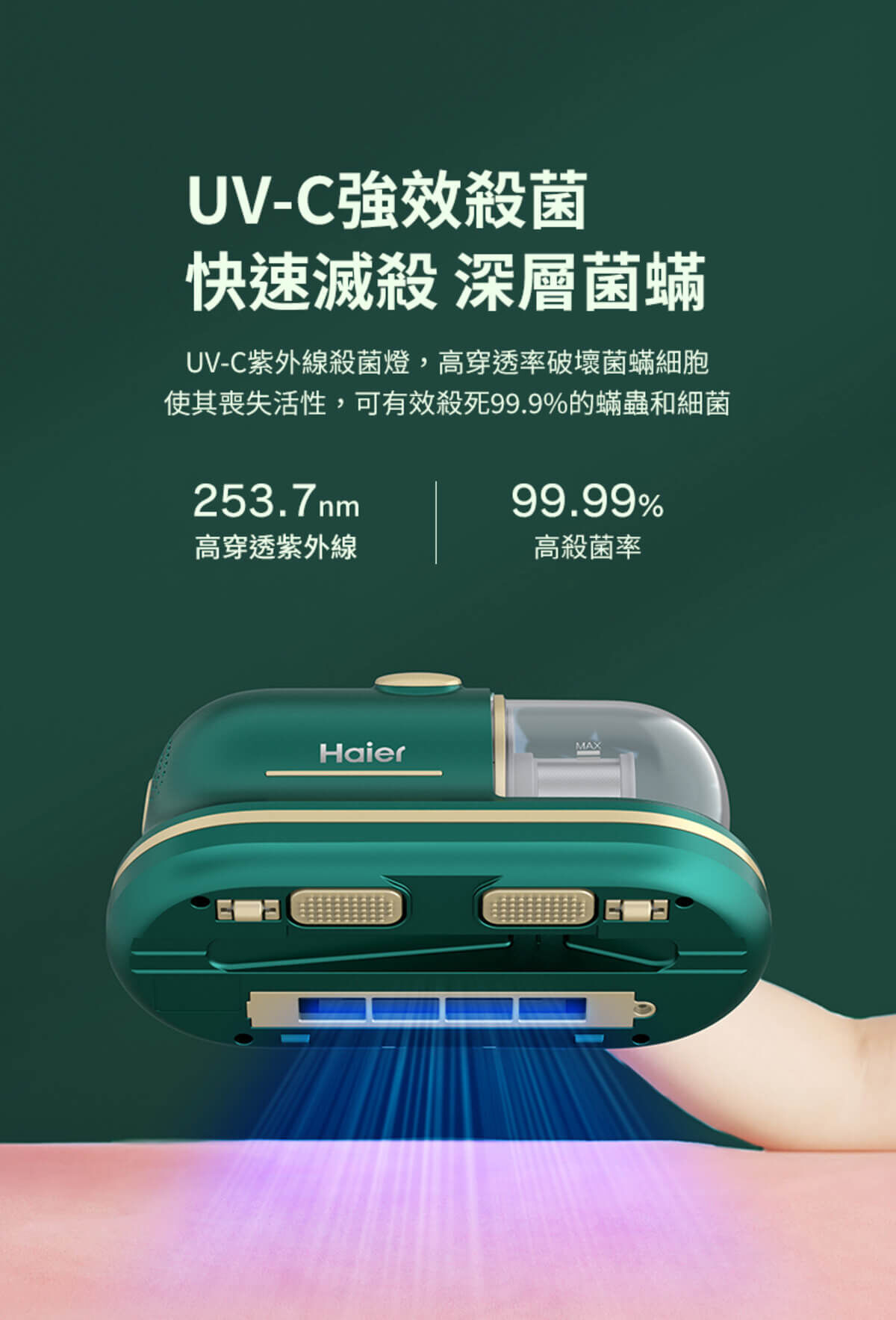 Haier連續14年蟬聯全球大家電品牌第一，Haier海爾無線除蟎吸塵器經權威機構檢測認證，除蟎率可達99.9%，殺菌率可達99.99%，有效滅殺蟎蟲、細菌等有害微生物。探索淨水器與精選家電，立即到創家iNNOHOME選購