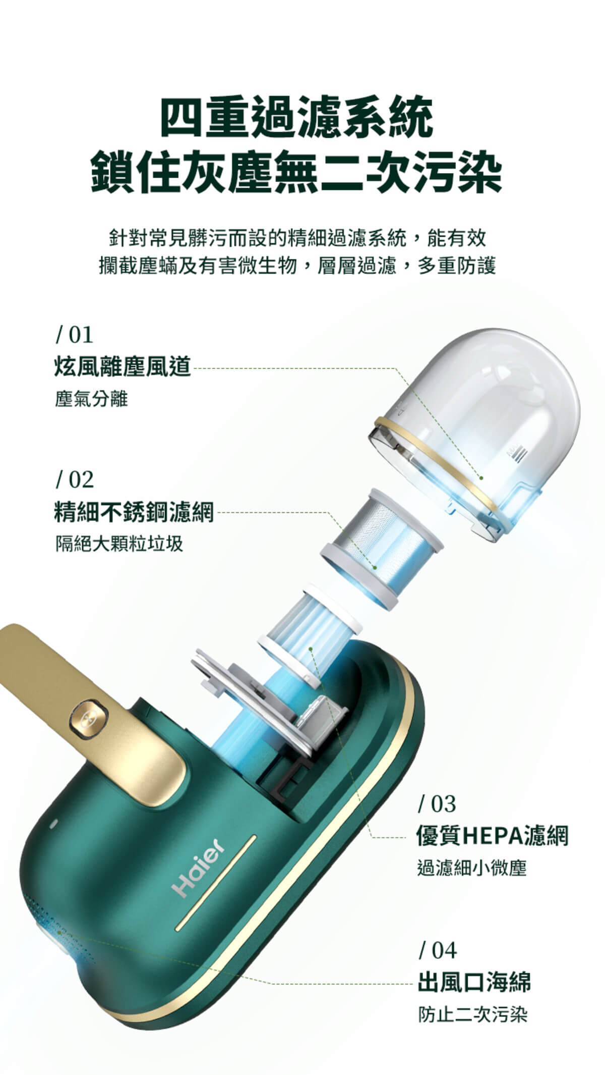 Haier連續14年蟬聯全球大家電品牌第一，Haier海爾無線除蟎吸塵器經權威機構檢測認證，除蟎率可達99.9%，殺菌率可達99.99%，有效滅殺蟎蟲、細菌等有害微生物。探索淨水器與精選家電，立即到創家iNNOHOME選購