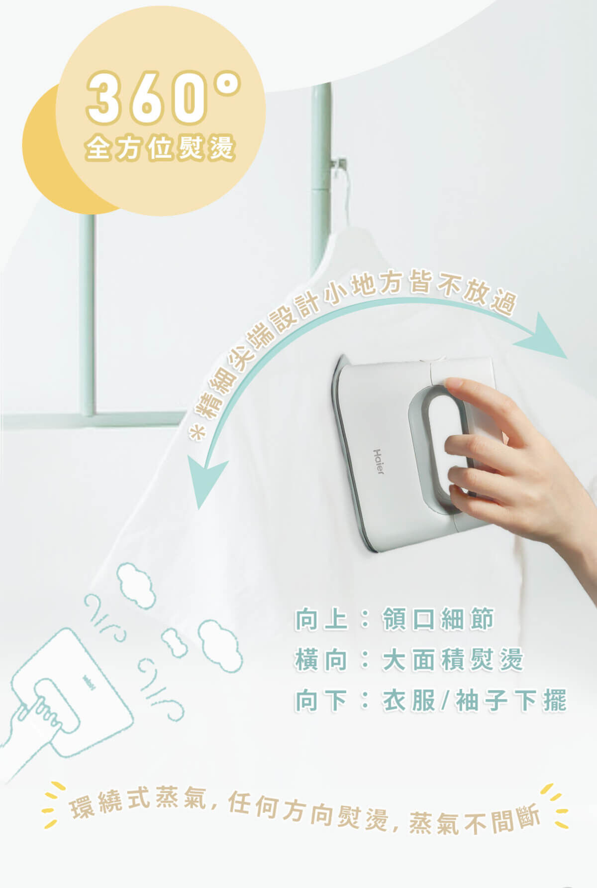 Haier連續14年蟬聯全球大家電品牌第一，Haier海爾手持式掛燙、平燙電熨2合1，35秒快速預熱。探索淨水器與精選家電，立即到創家iNNOHOME選購