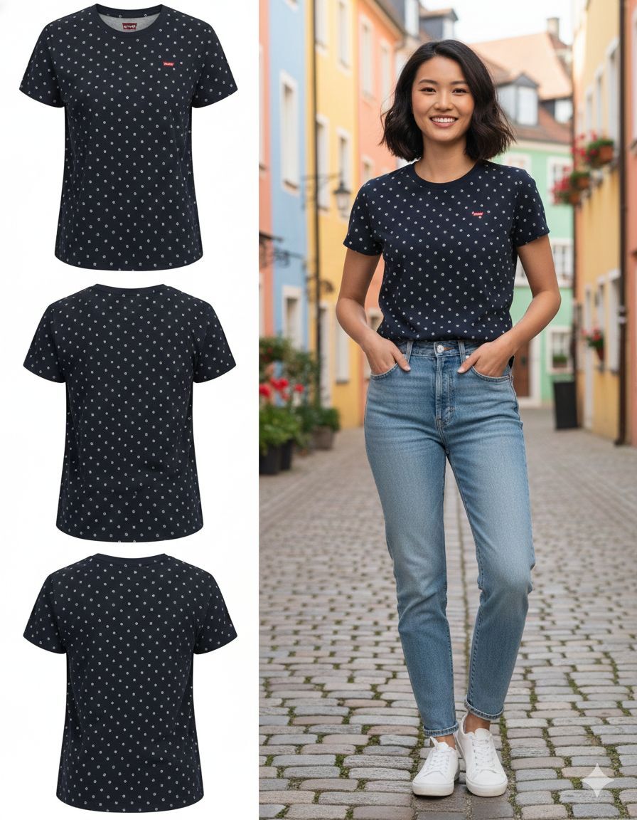 【預購】Q122801 LEVIS 女士海軍藍完美莉維亞圓點T卹
