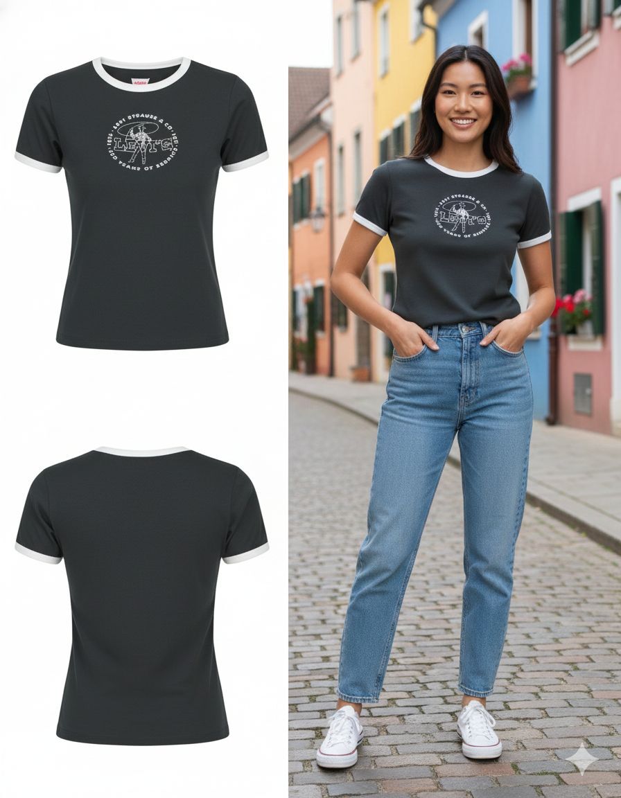 【預購】Q122802 LEVIS 女士黑色 Graphic Ringer Rickie Target Chase Circle T卹