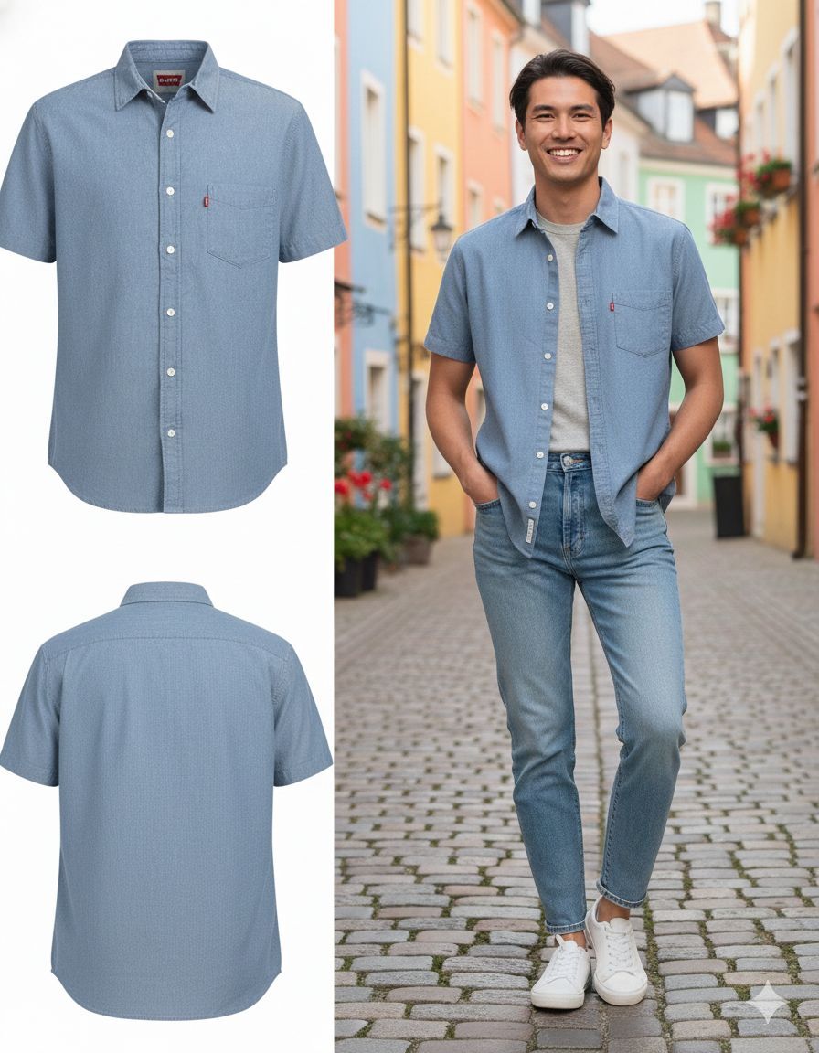 【預購】Q122803 LEVIS男士中號靛藍色經典單口袋牛仔襯衫