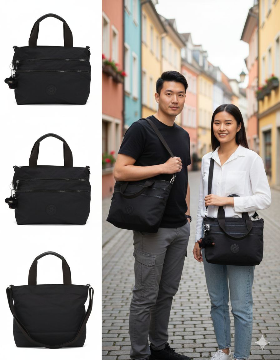 【預購】Q122806 KIPLING 黑色 Tonal 尼龍 Miah 中型單肩包