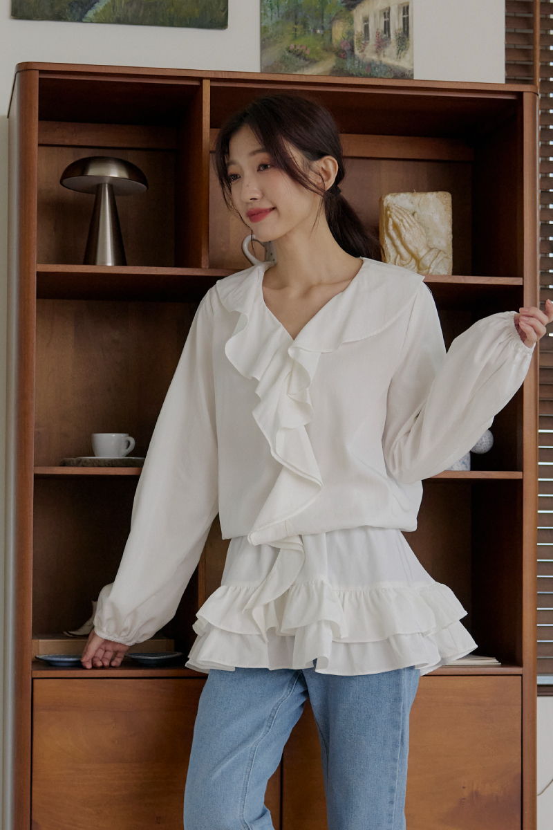 荷葉滾邊蛋糕下擺長版上衣