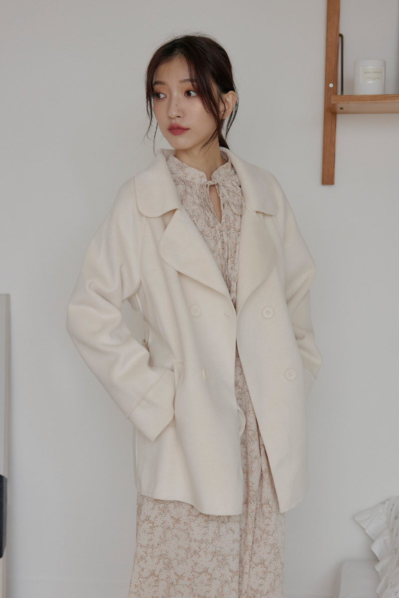 甜美雙排釦毛料外套(附綁帶)