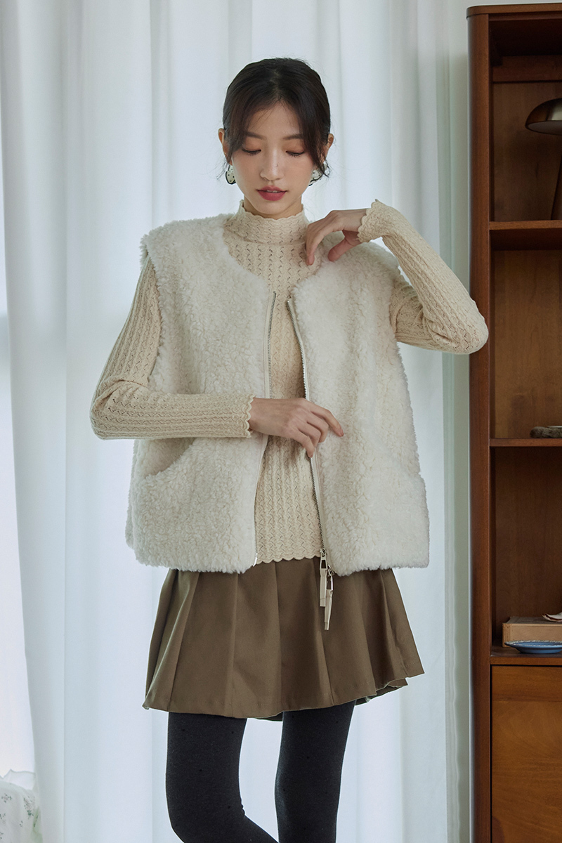 泰迪絨雙拉鍊背心外套