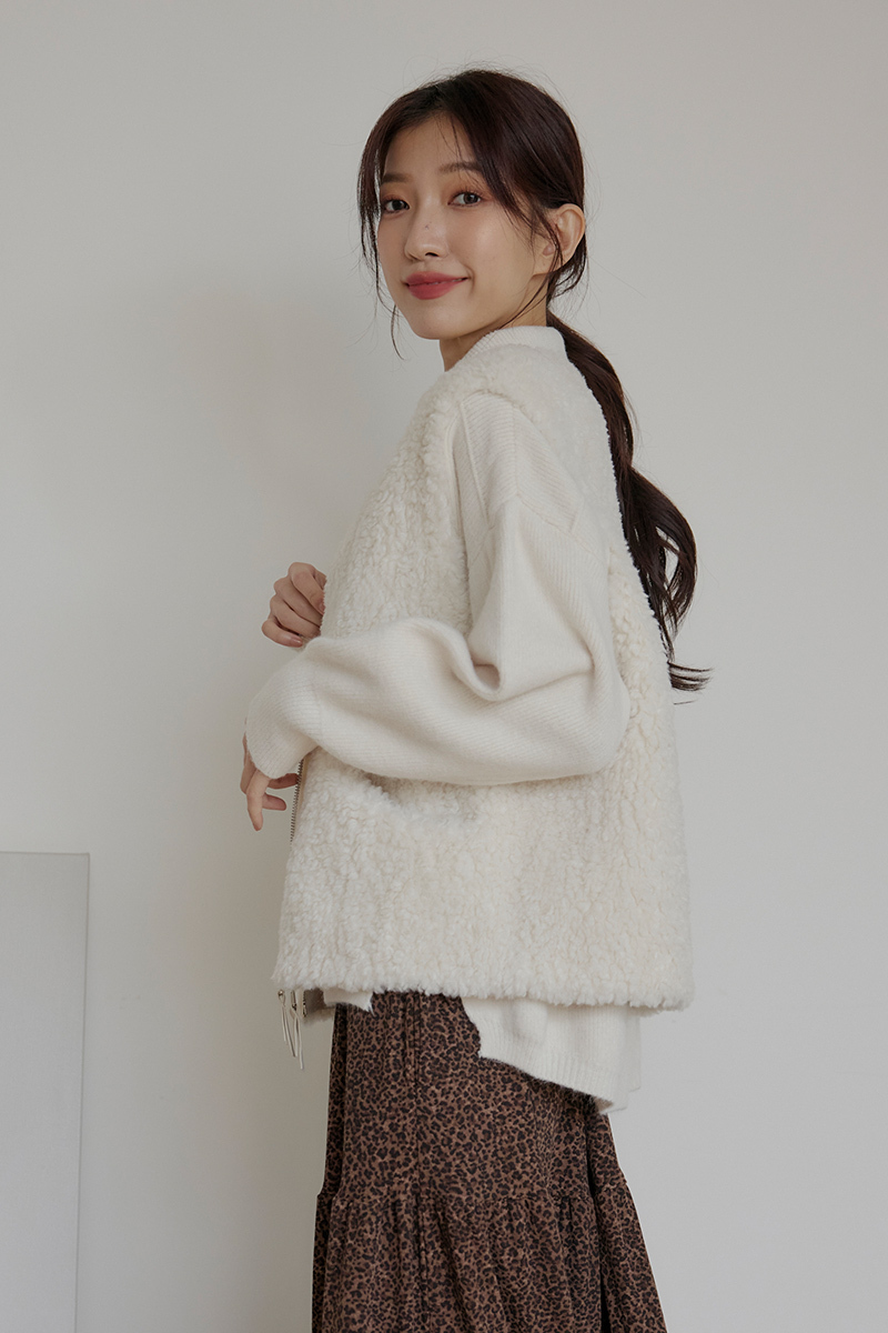 泰迪絨雙拉鍊背心外套