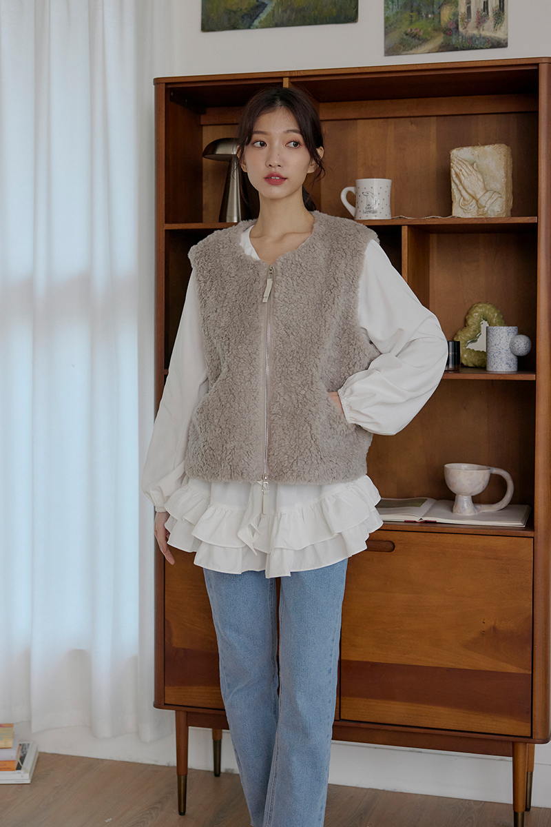 泰迪絨雙拉鍊背心外套