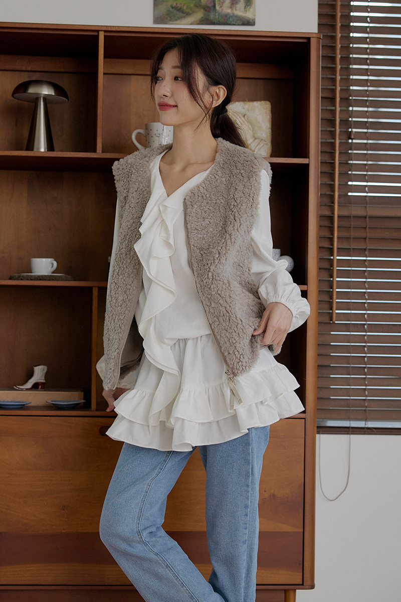 泰迪絨雙拉鍊背心外套