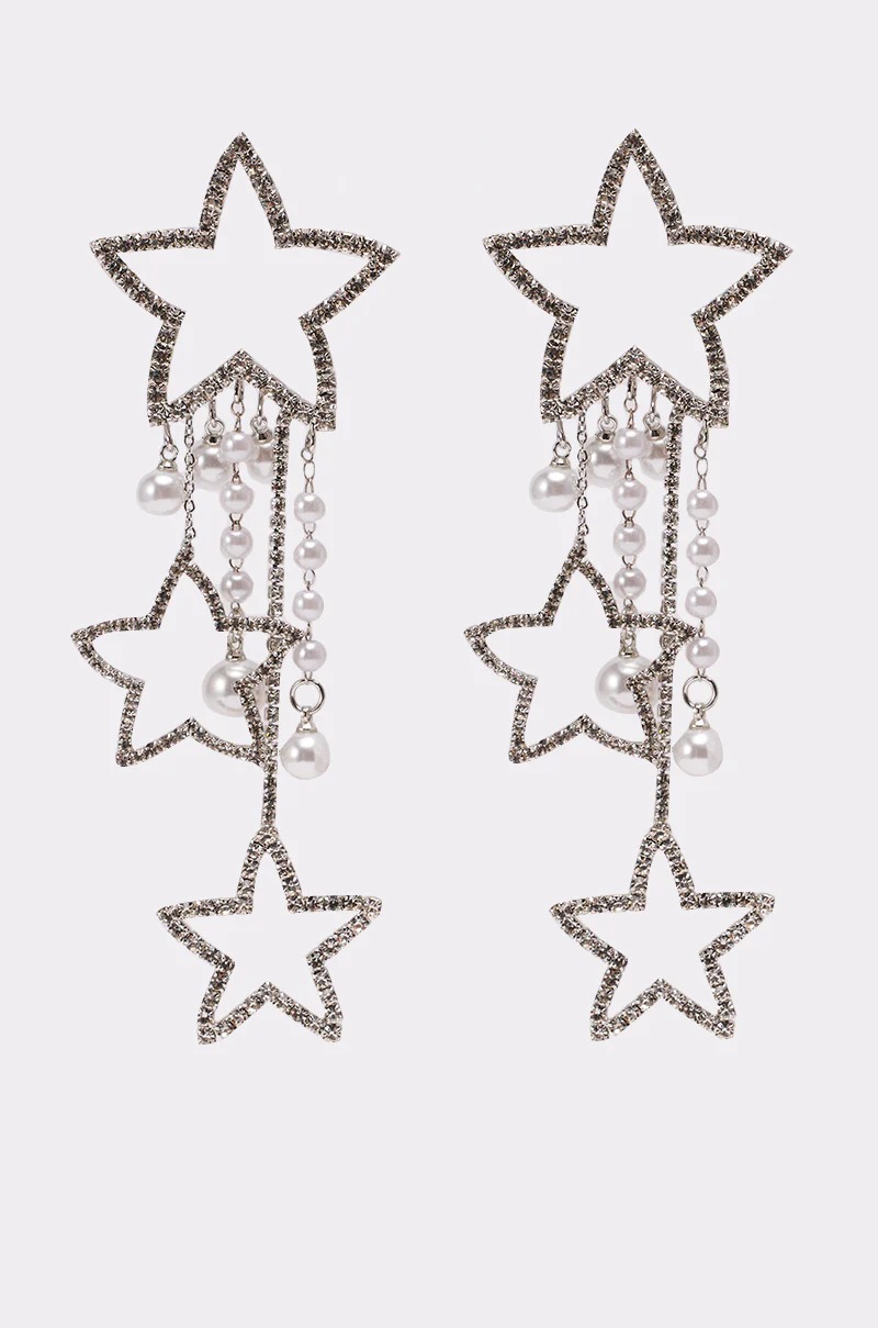 Lux Silver銀色星星珍珠墜飾耳環