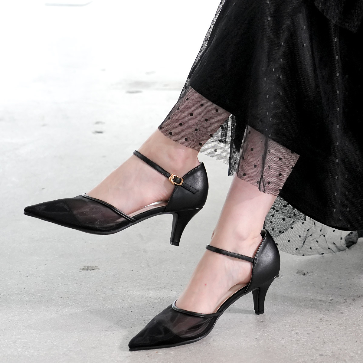 場合穿搭 尖頭薄紗高跟鞋【RYL202】