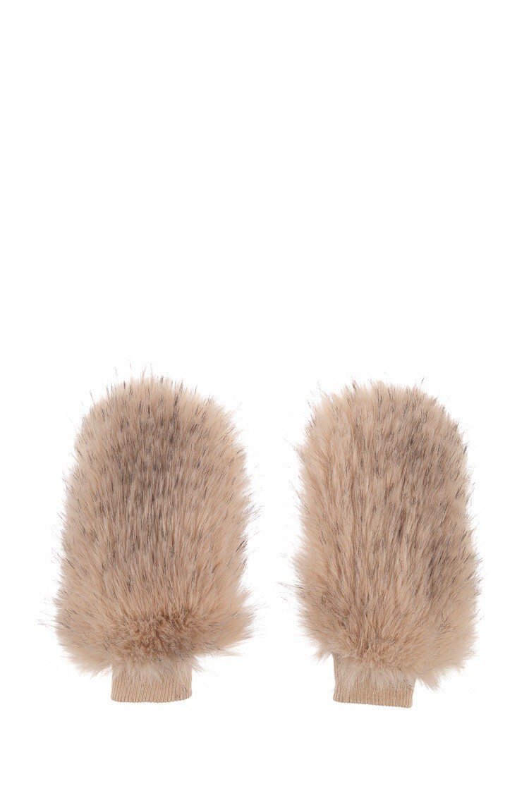 Italy義大利淺焦糖雙色 Vegan皮草毛毛手套