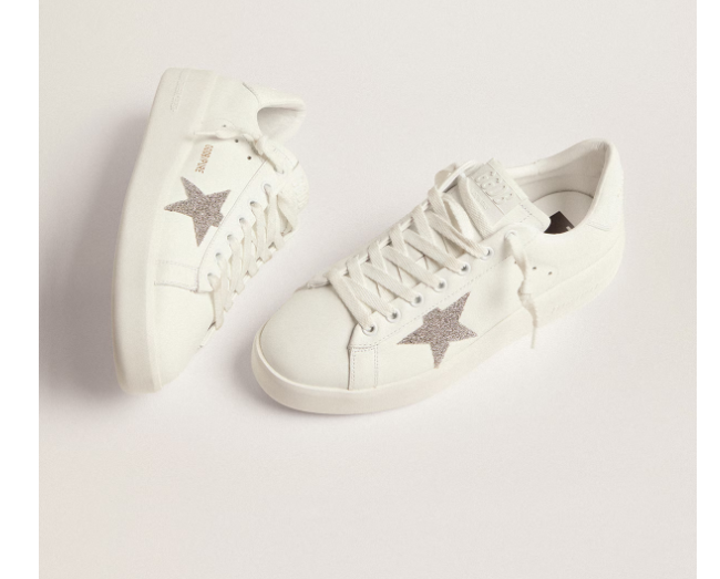 1FF0101-081 GOLDEN GOOSE Women’s Purestar In White Leather With Silver Swarovski Crystal Star (SS26) #GWF00197.F002789.80185 (S-EU-E)