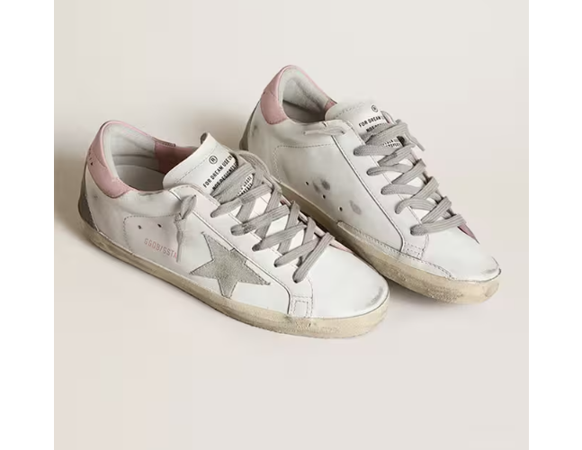 1FF0101-084 GOLDEN GOOSE Women's Super-Star With Gray Suede Star And Pink Leather Heel Tab (SS26) #GWF00102.F002569.10914 (S-EU-E)