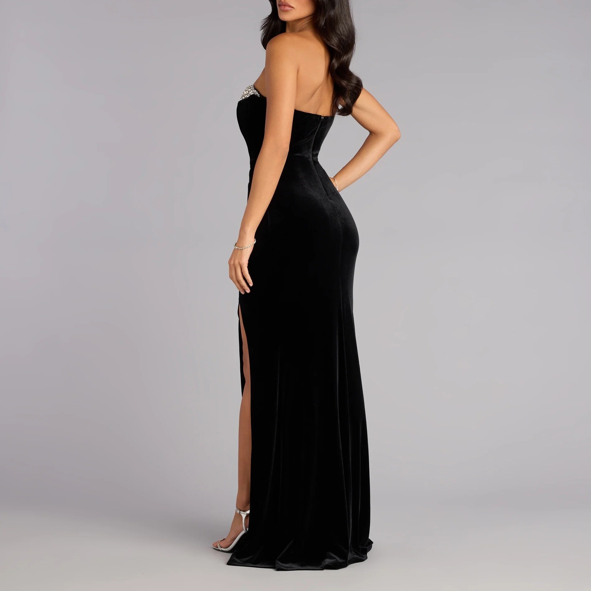 Black Sparkle黑色天鵝絨水鑽桃心領馬甲開叉  Dress