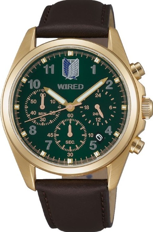 萬年鐘錶 - ALBA  雅柏錶 WIRED  X《進擊的巨人》限量聯名綠面三眼計時男錶  AY8008X1 /  VD53-KJ30G 錶徑38.3MM