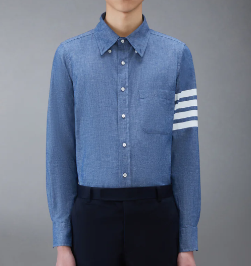 1FF0101-140 THOM BROWNE Chambray 4-Bar Shirt (SS26) #MWL272E-00111-450 (C-EU-E)