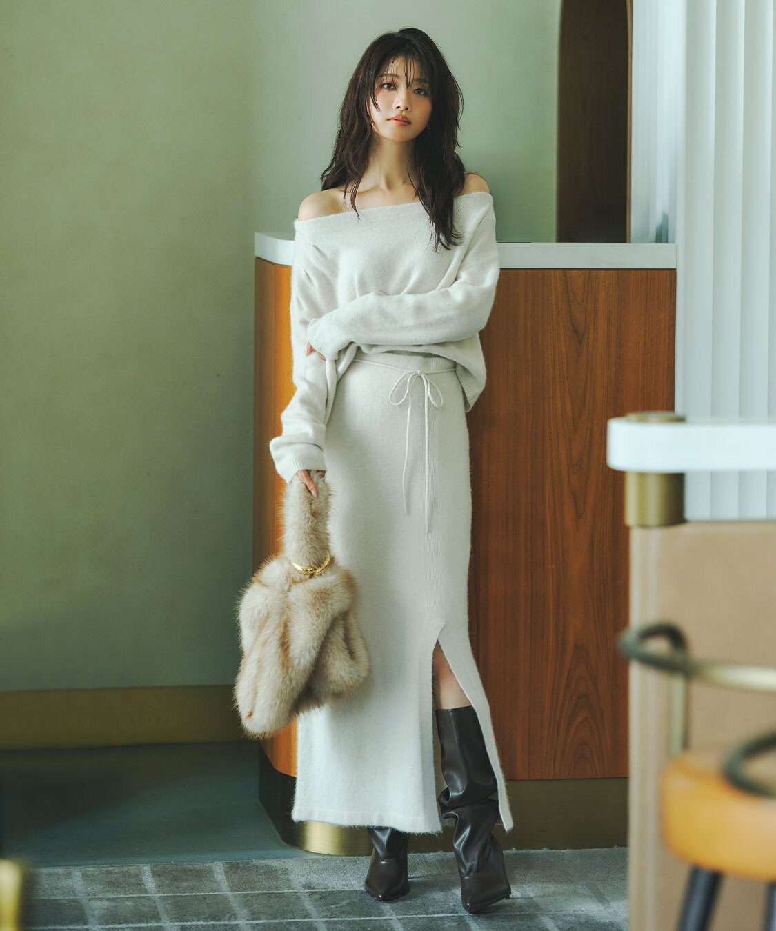 [預購]折扣COCO DEAL 浣熊毛混針織窄裙