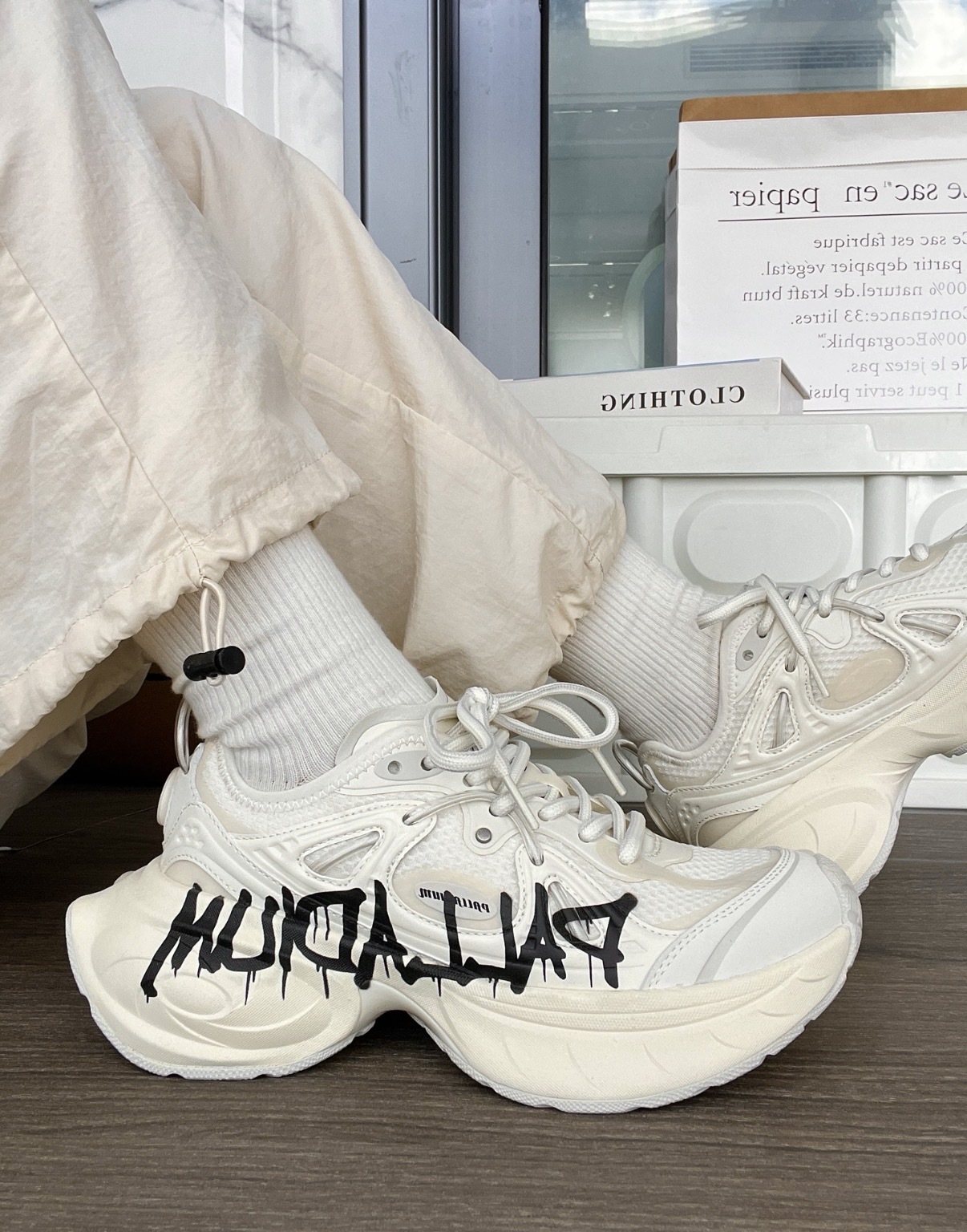 男鞋 PALLASPACE SNEAKERS 白色 敖瑞鵬同款 透氣 增高 快速綁帶 老爹鞋 休閒鞋【04559-106】