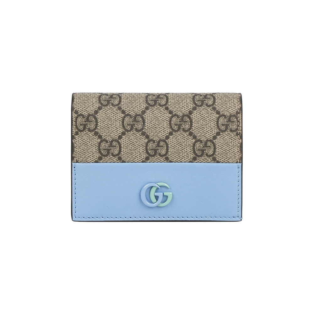 【GUCCI】GG Marmont 塗層帆布及皮革卡片小短夾(紫藍色)