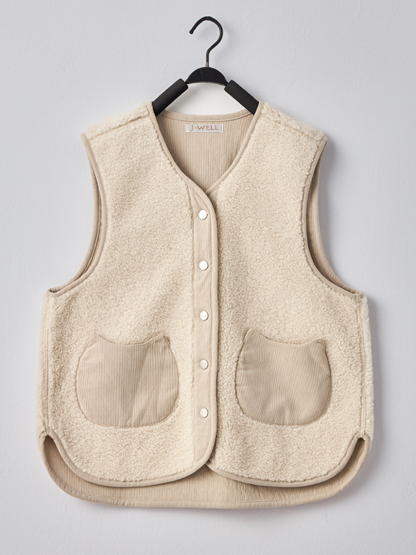 溫暖搖粒絨條絨貓咪口袋背心