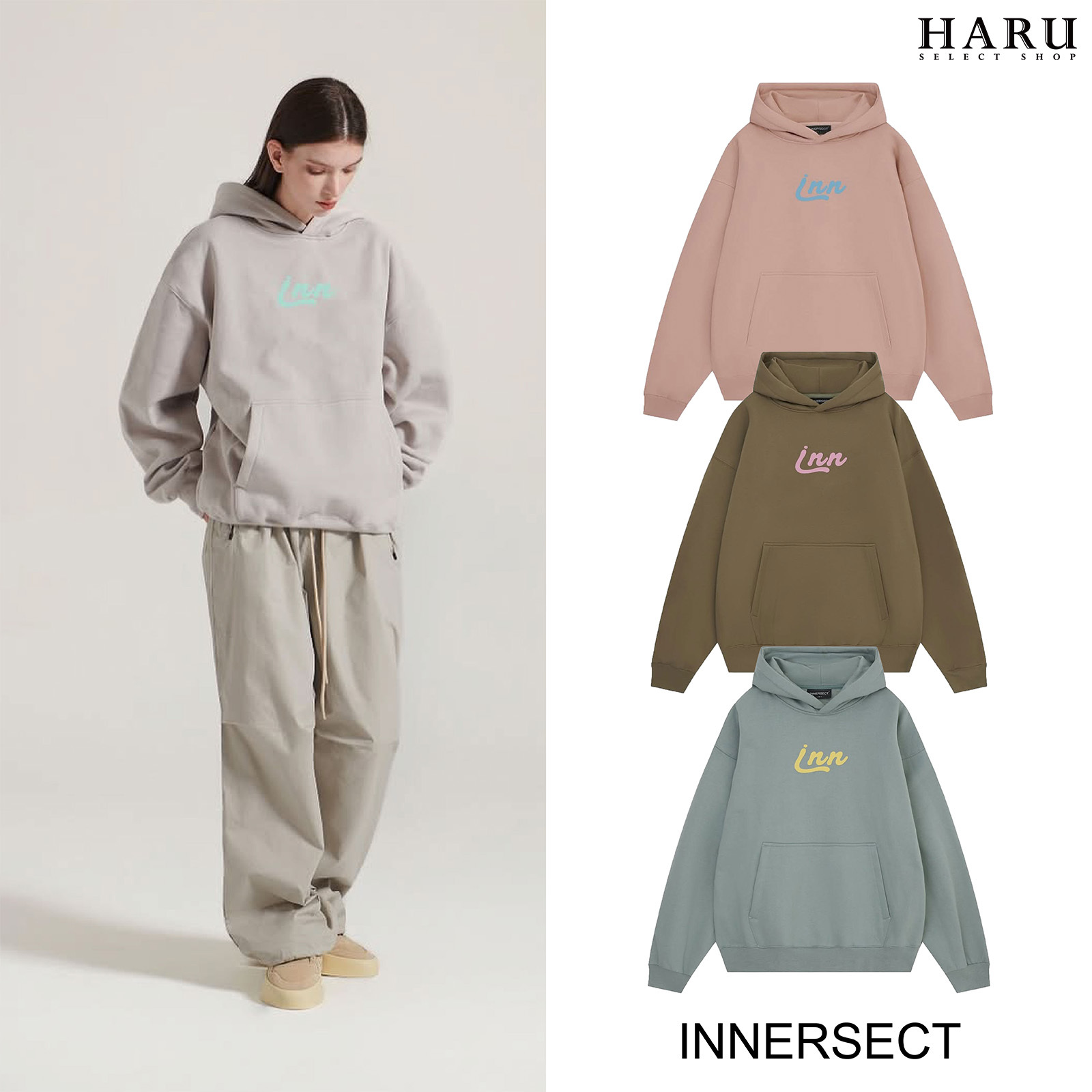 INNERSECT 三生萬物 雲朵草寫字體 LOGO 帽Tee 休閒連帽上衣 男女同款 INN24FWTHD375