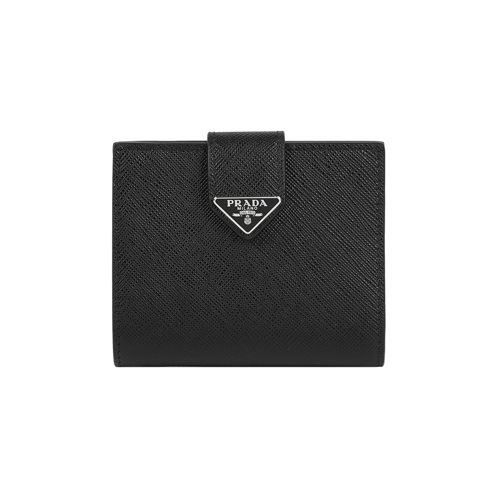 【Prada】三角牌Logo 防刮皮革二折短夾(黑色)