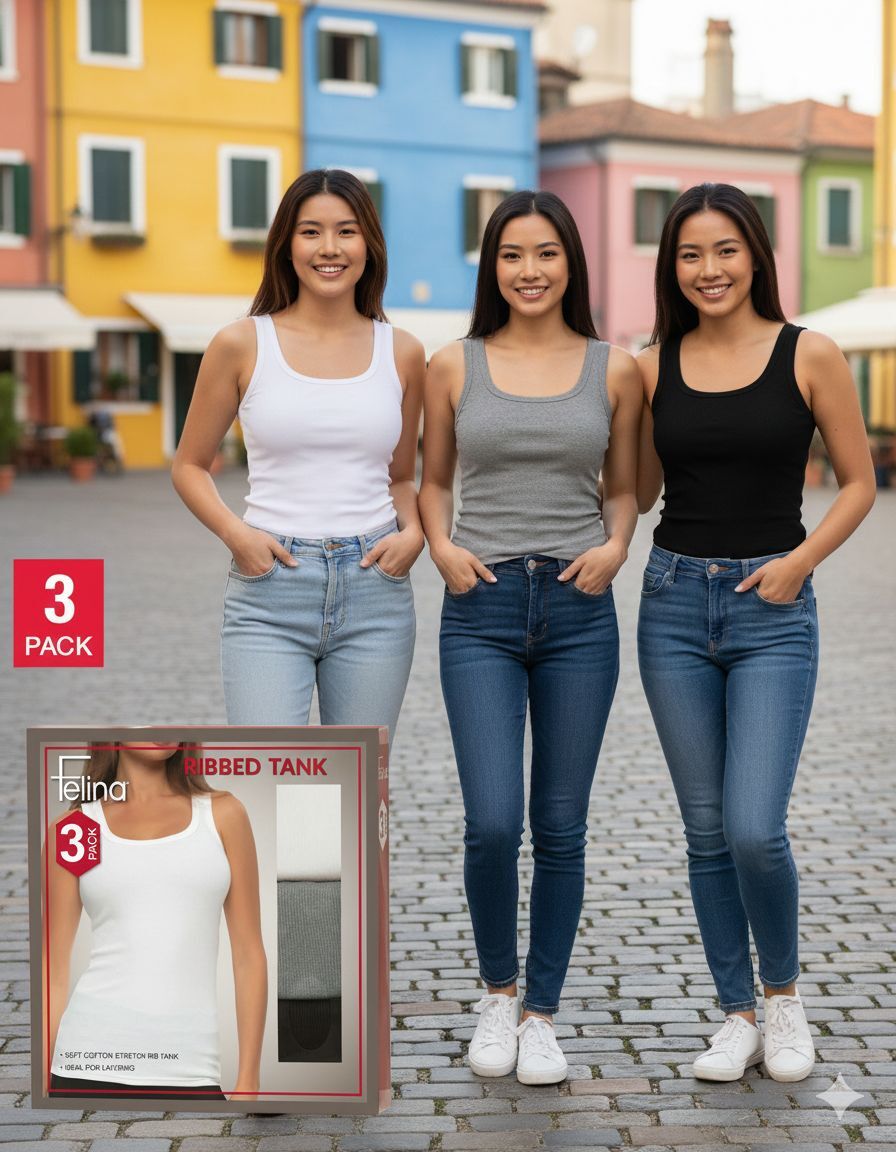 【預購】Q122808 Felina 女士羅紋背心，3 件裝