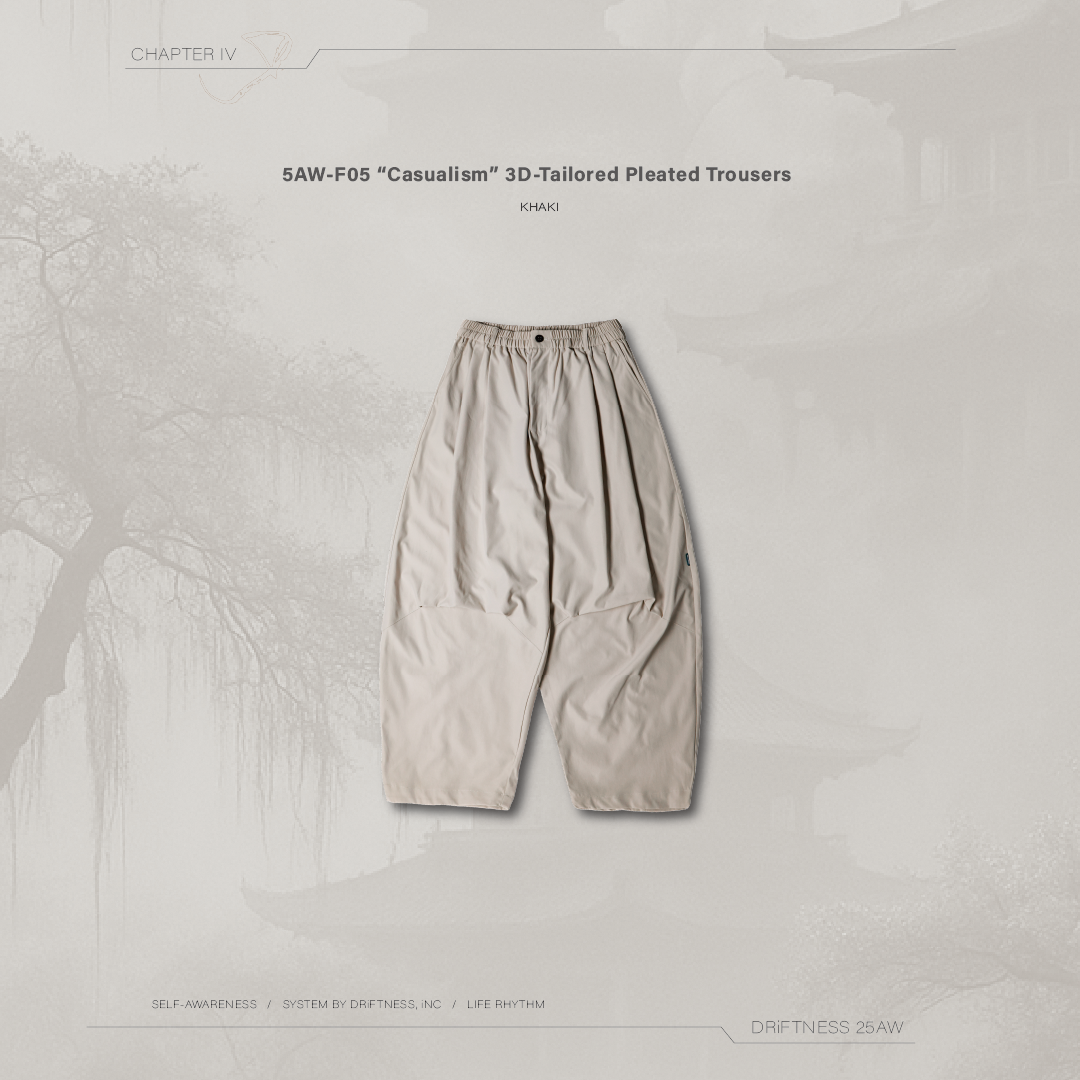 DRiFTNESS｜5AW-F05 “Casualism” 防潑水抗皺立體打褶褲 - Khaki