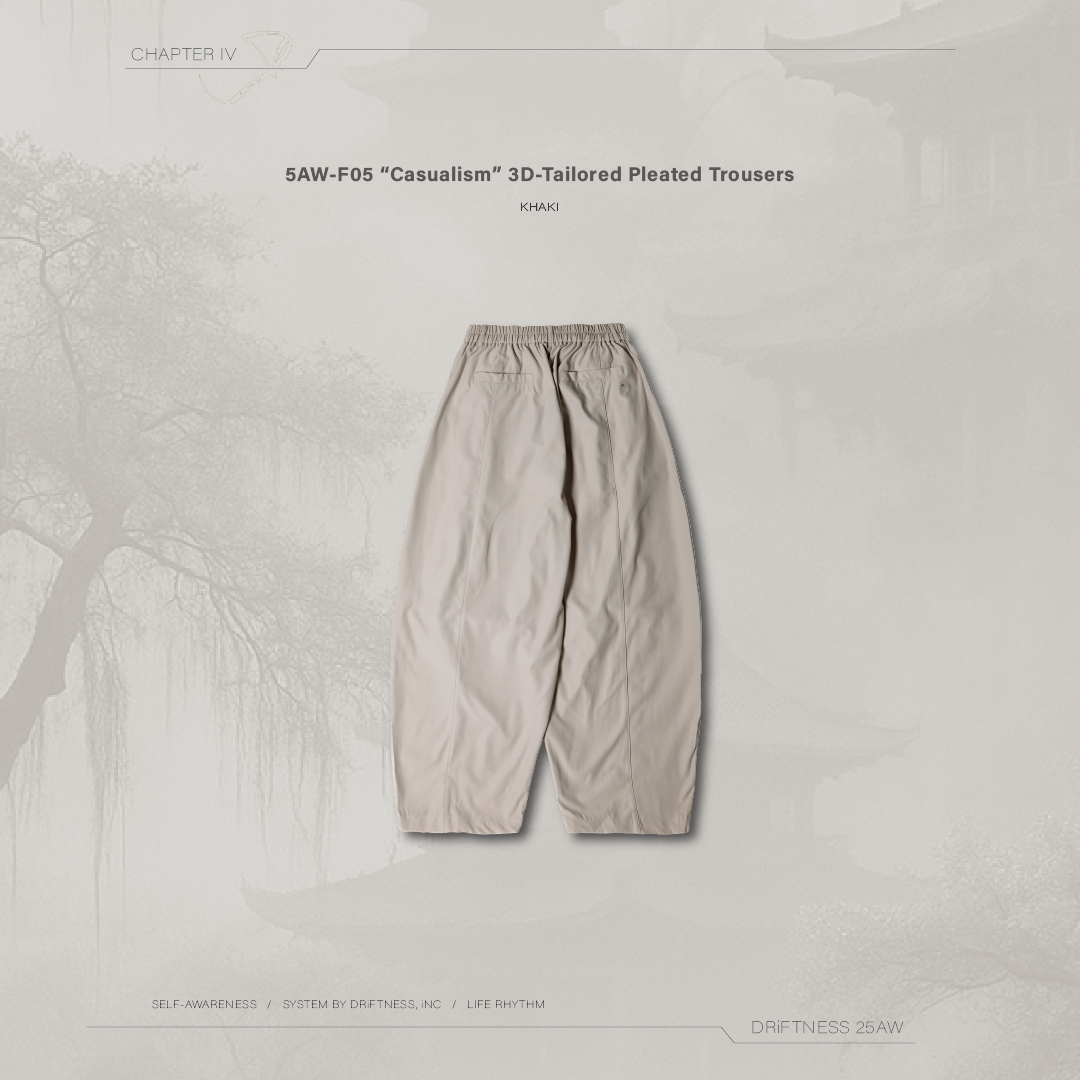 DRiFTNESS｜5AW-F05 “Casualism” 防潑水抗皺立體打褶褲 - Khaki