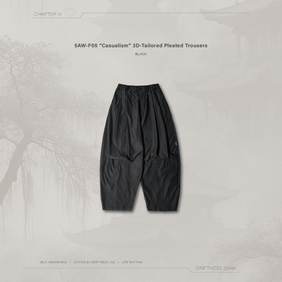 DRiFTNESS｜5AW-F05 “Casualism” 防潑水抗皺立體打褶褲 - Black