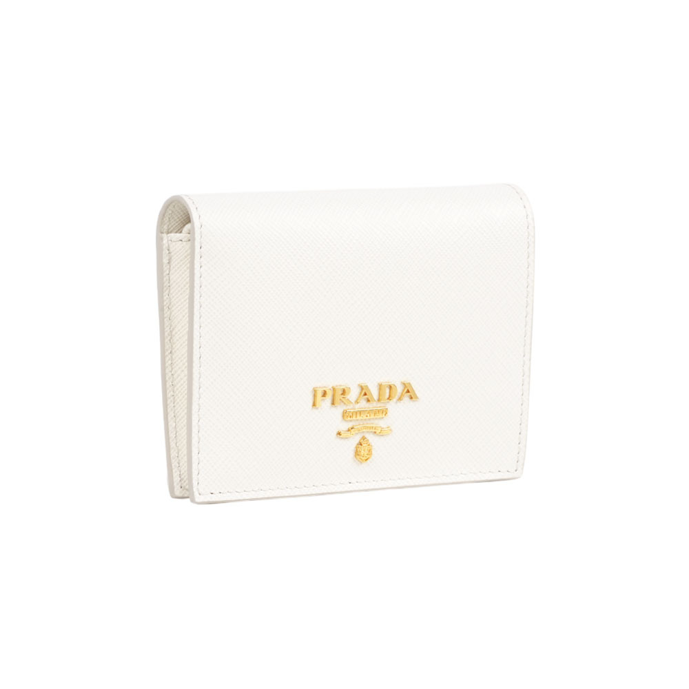 【Prada】浮雕Logo 防刮皮革二折零錢袋短夾(白色)