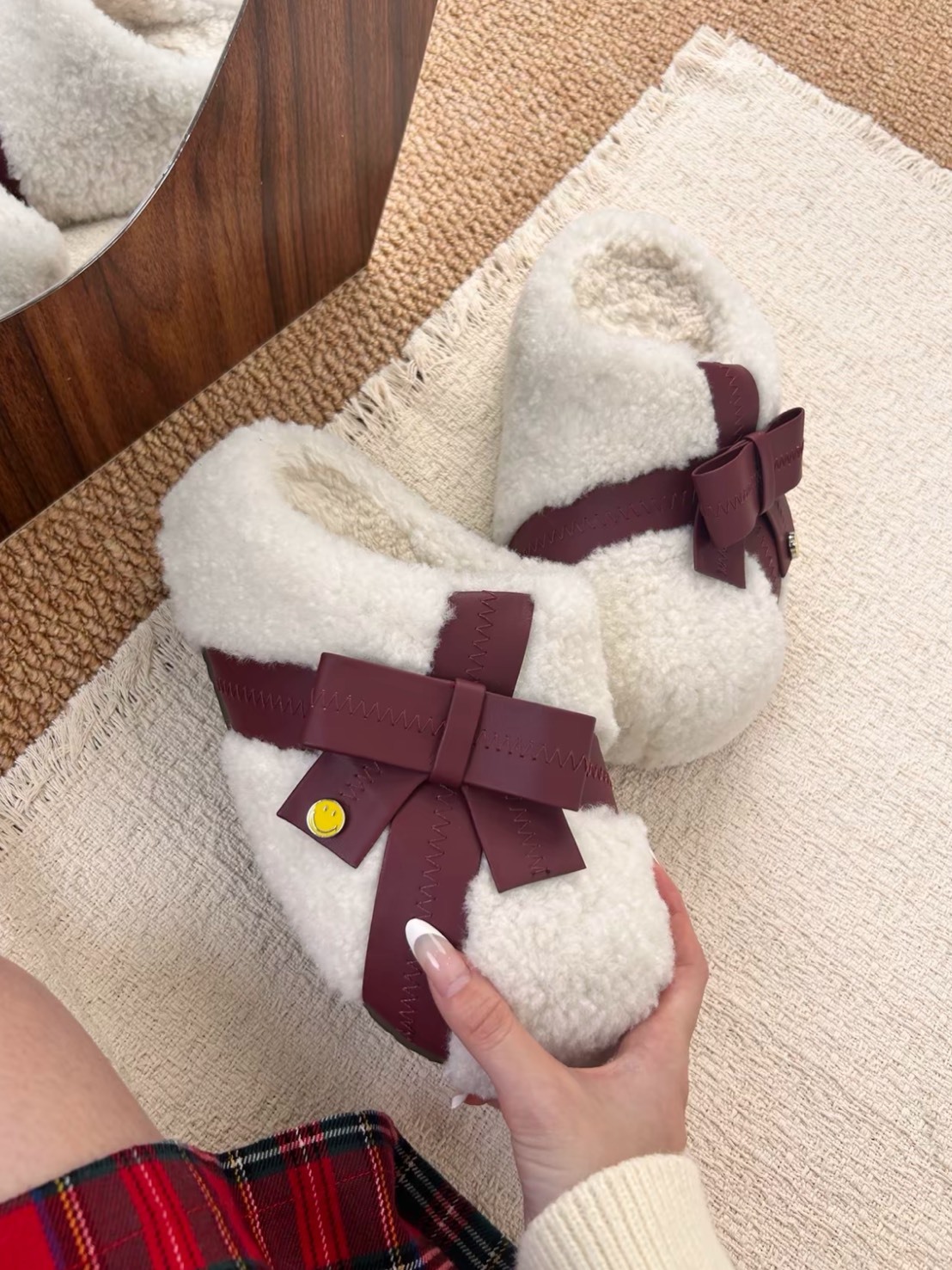 SMILEY 蝴蝶結 包頭 毛毛拖