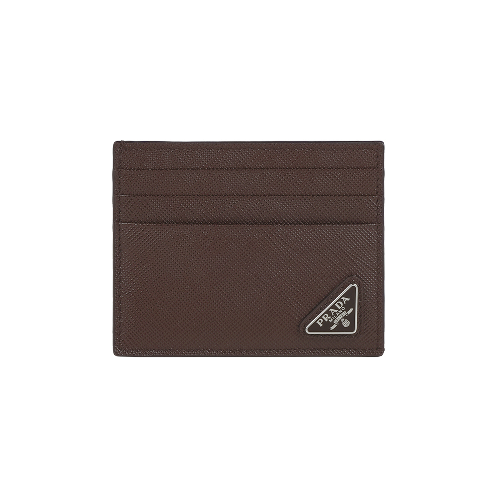 【Prada】三角牌Logo 防刮皮革6卡名片夾/卡片夾(咖啡色)