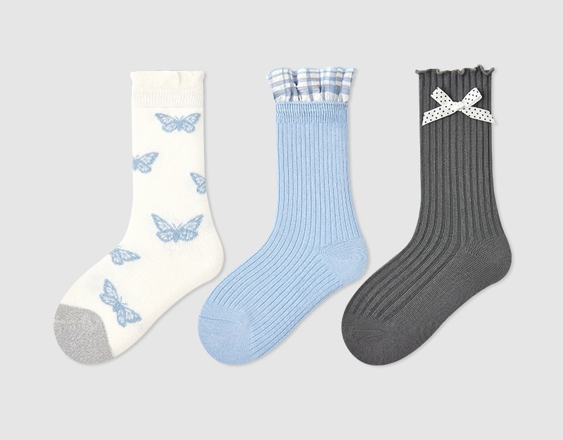 月白閃蝶中筒襪三雙入(3-12y)