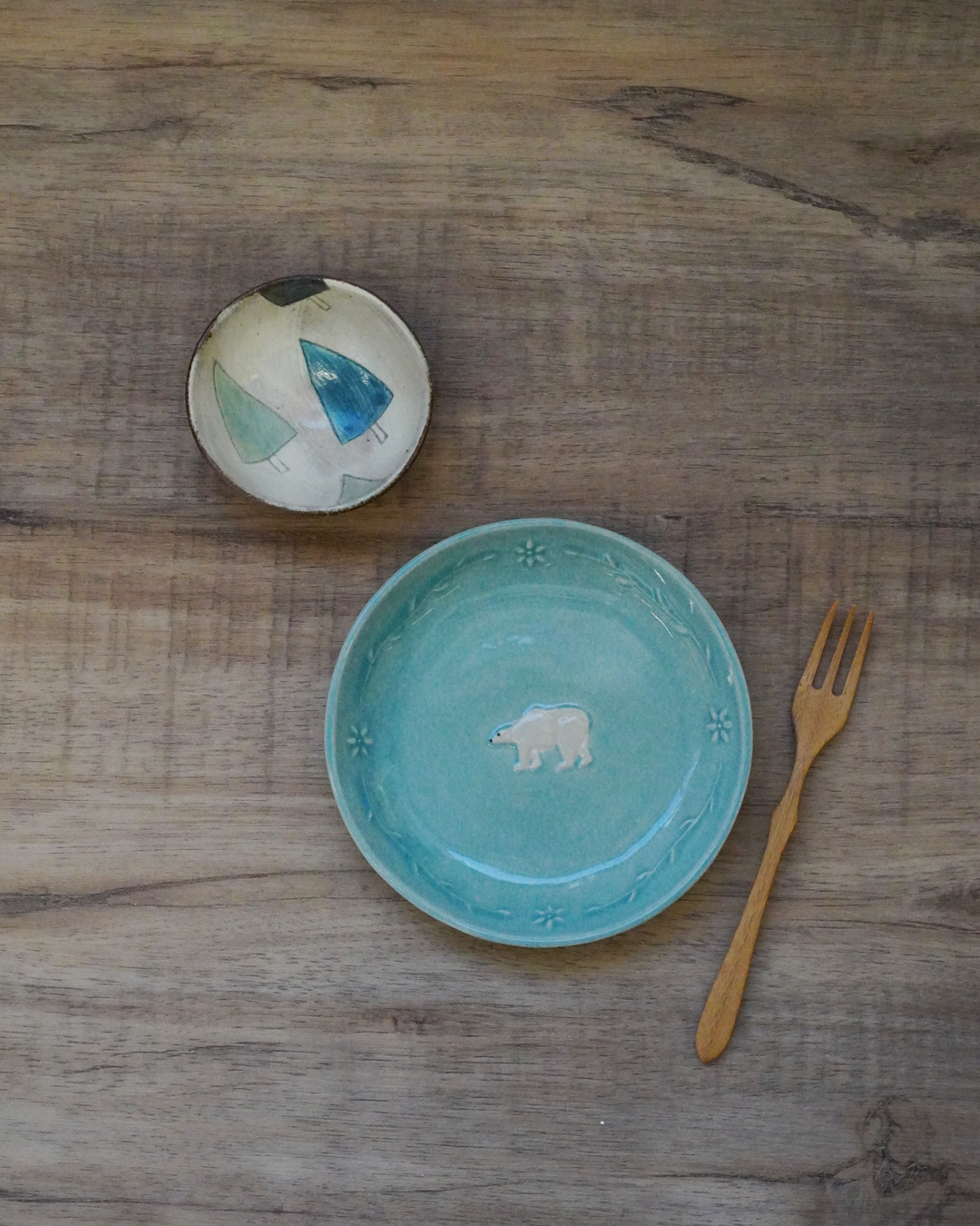 動物系列 藍綠釉裂北極熊小碟｜益子燒