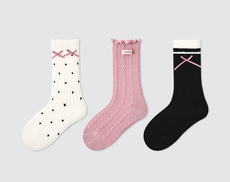 粉紅泡泡中筒襪三雙入(3-12y)