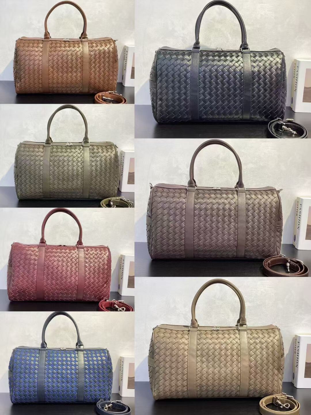 6059-牛皮編織大旅行袋