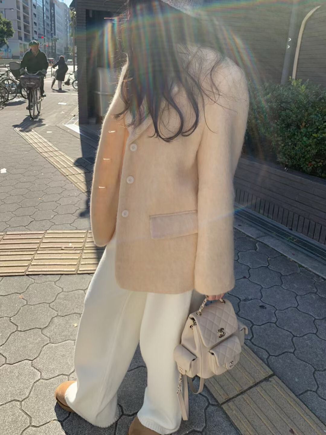 草莓奶油色系V領毛呢西裝外套 / 2色