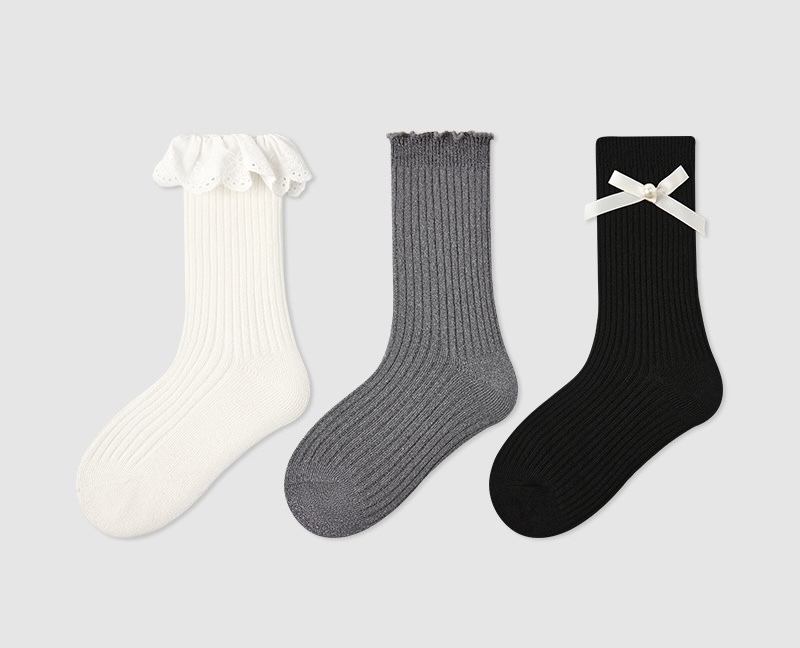 黑白甜心中筒襪三雙入(3-12y)