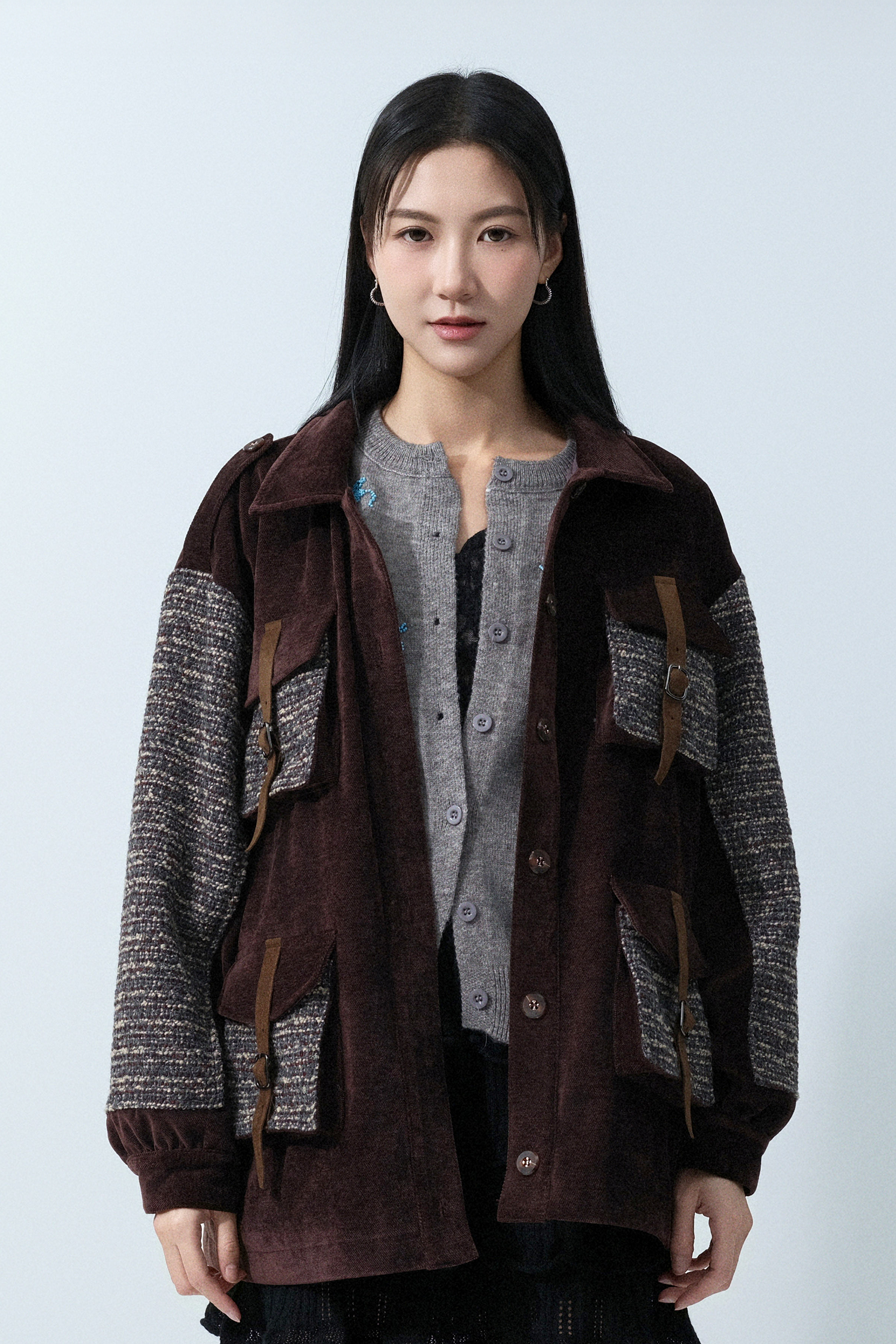 燈芯絨拼tweed四袋軍褸 (預購產品)