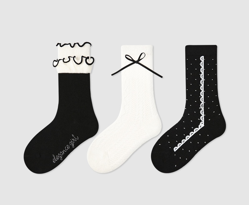 蕾絲旋律中筒襪三雙入(3-12y)