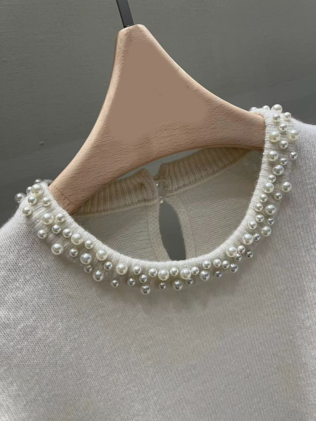 珍珠滾邊元領短袖針織上衣毛衣 / 3色