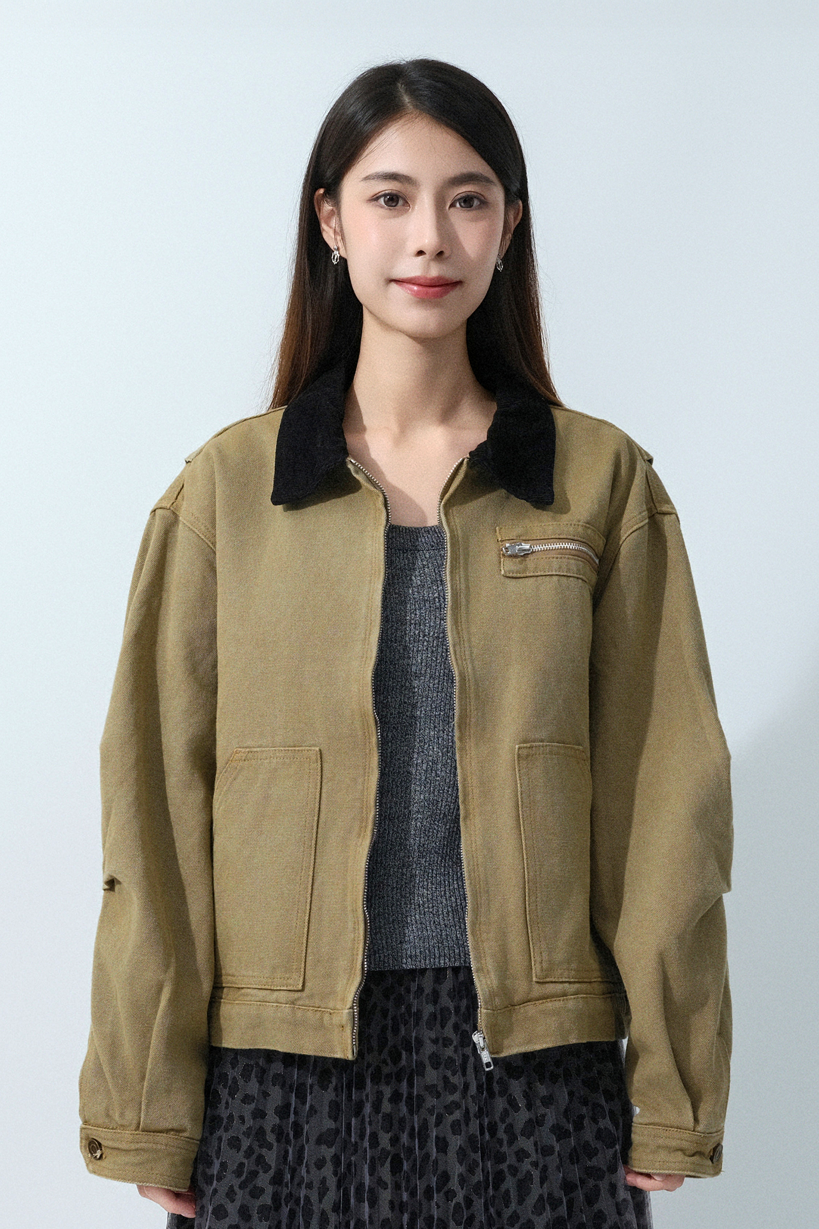 燈芯絨領粗帆布農場外套（預購產品）