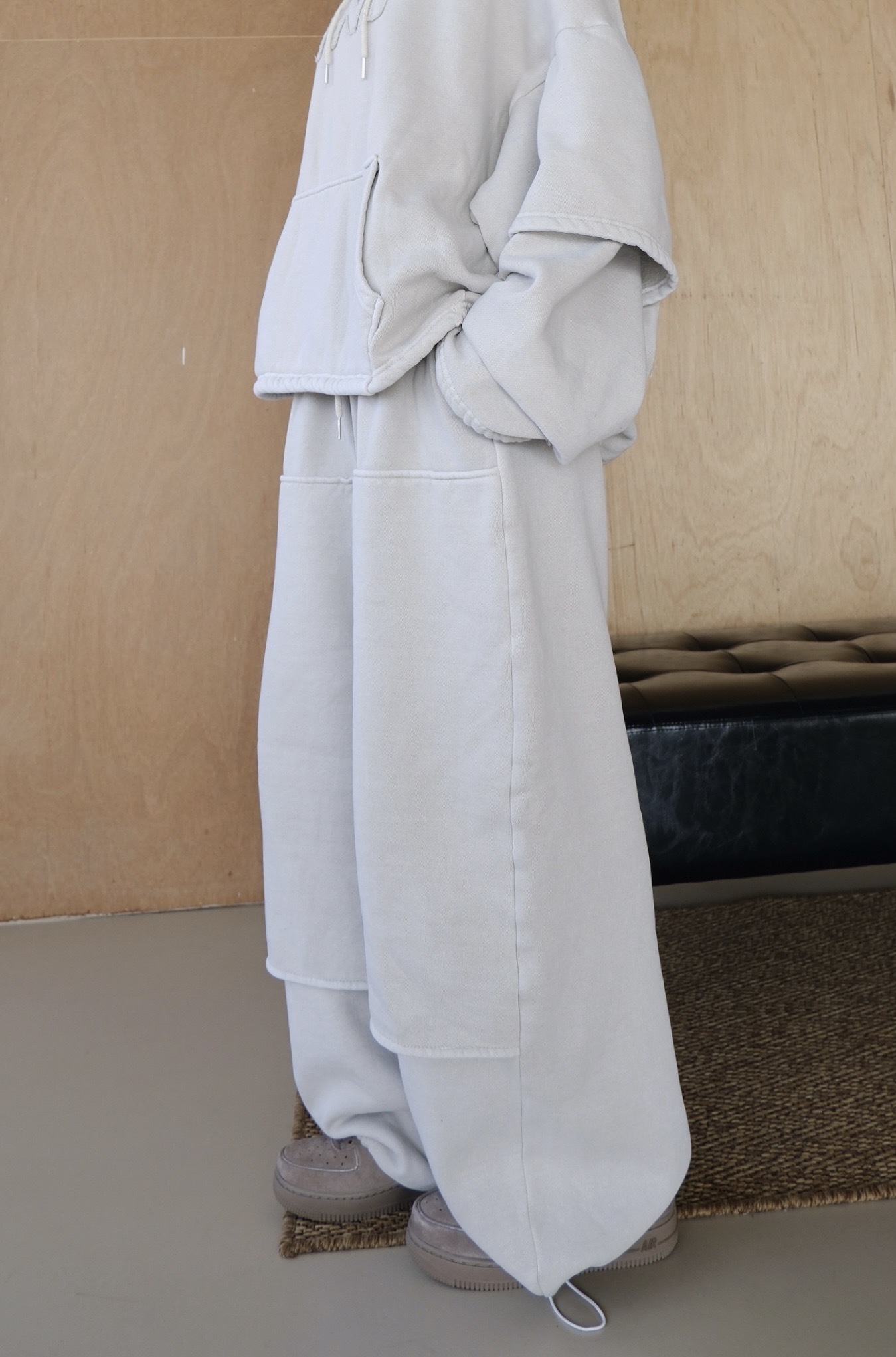 水洗拼接休閒套裝-內刷毛棉褲