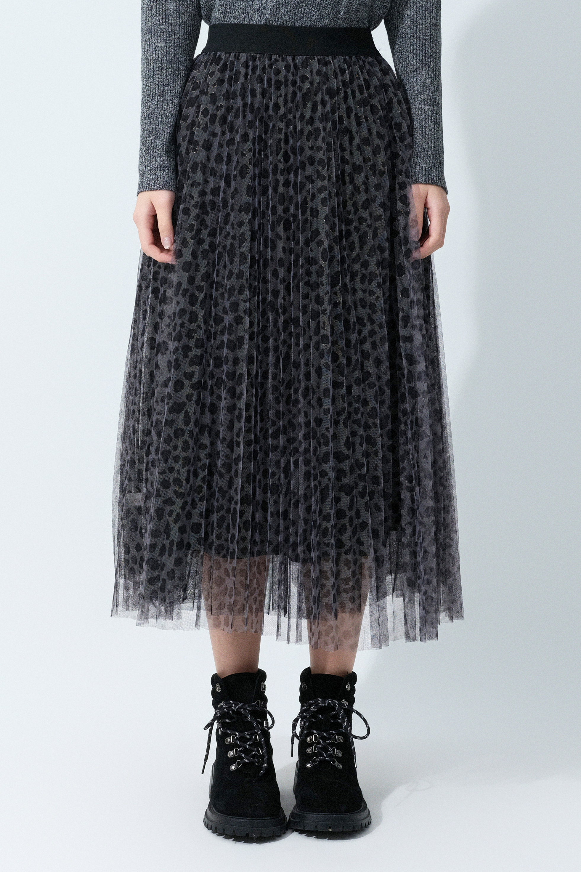 豹紋網紗百褶裙 (預購產品）