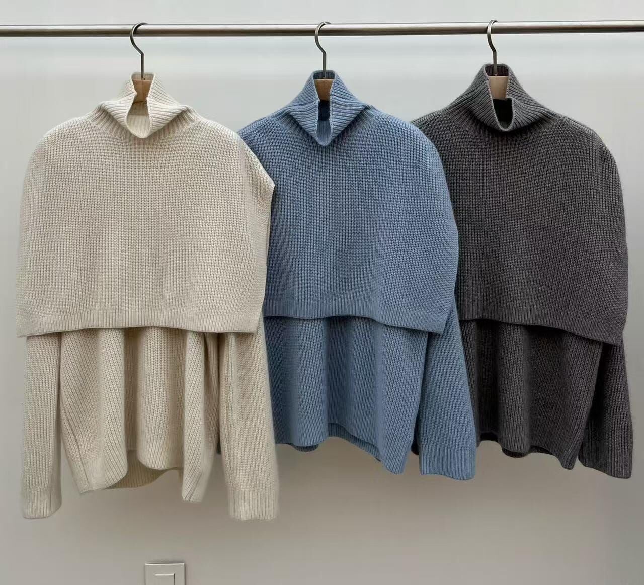 JU5318 針織高領披肩針織毛衣套裝