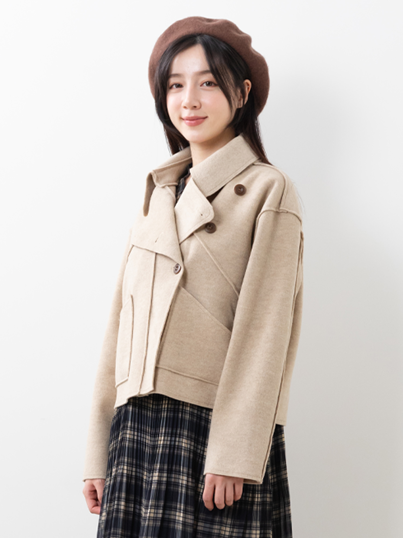 氣質翻領短版大衣外套