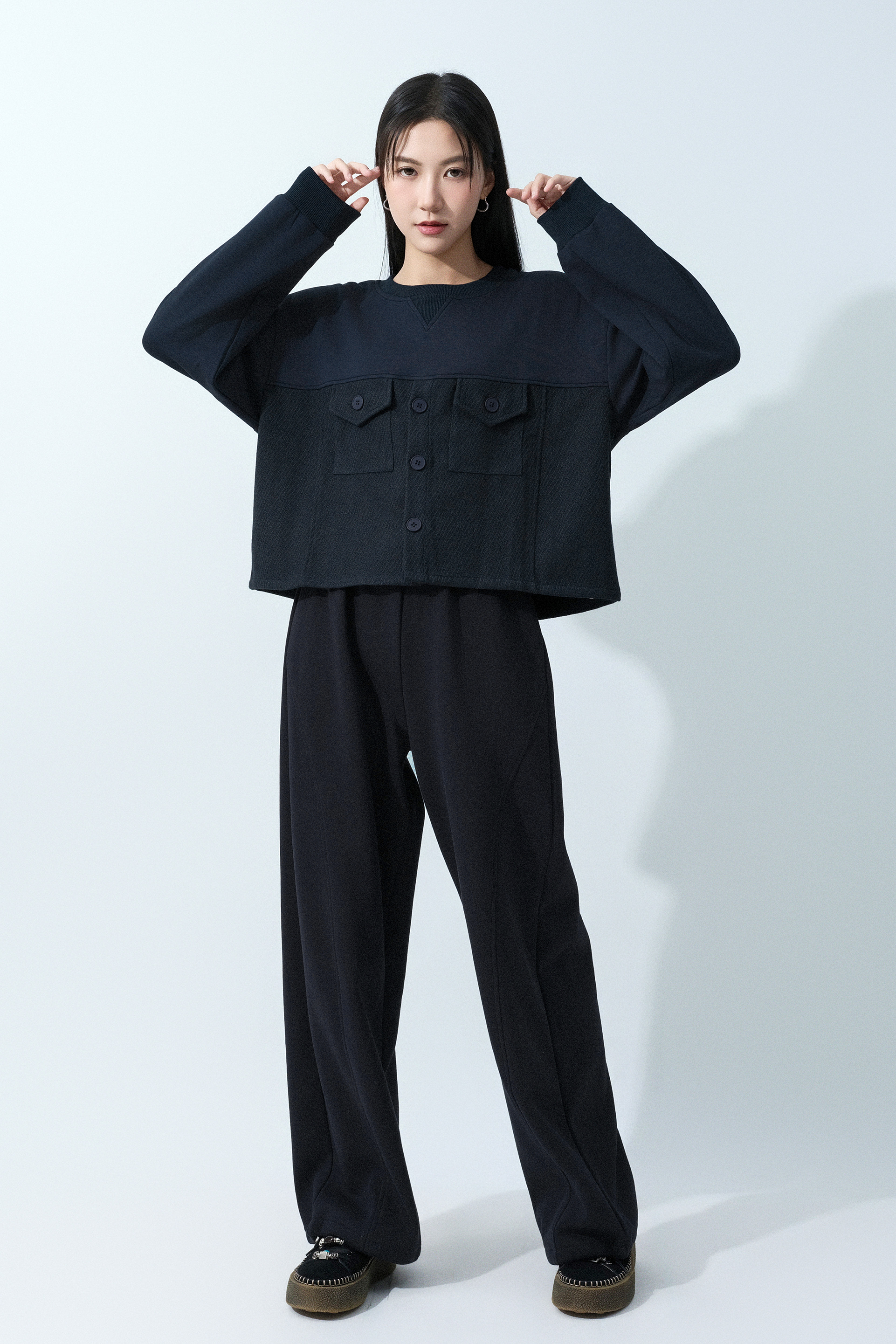 衛衣斜紋絨外套拼接上衣（預購產品）