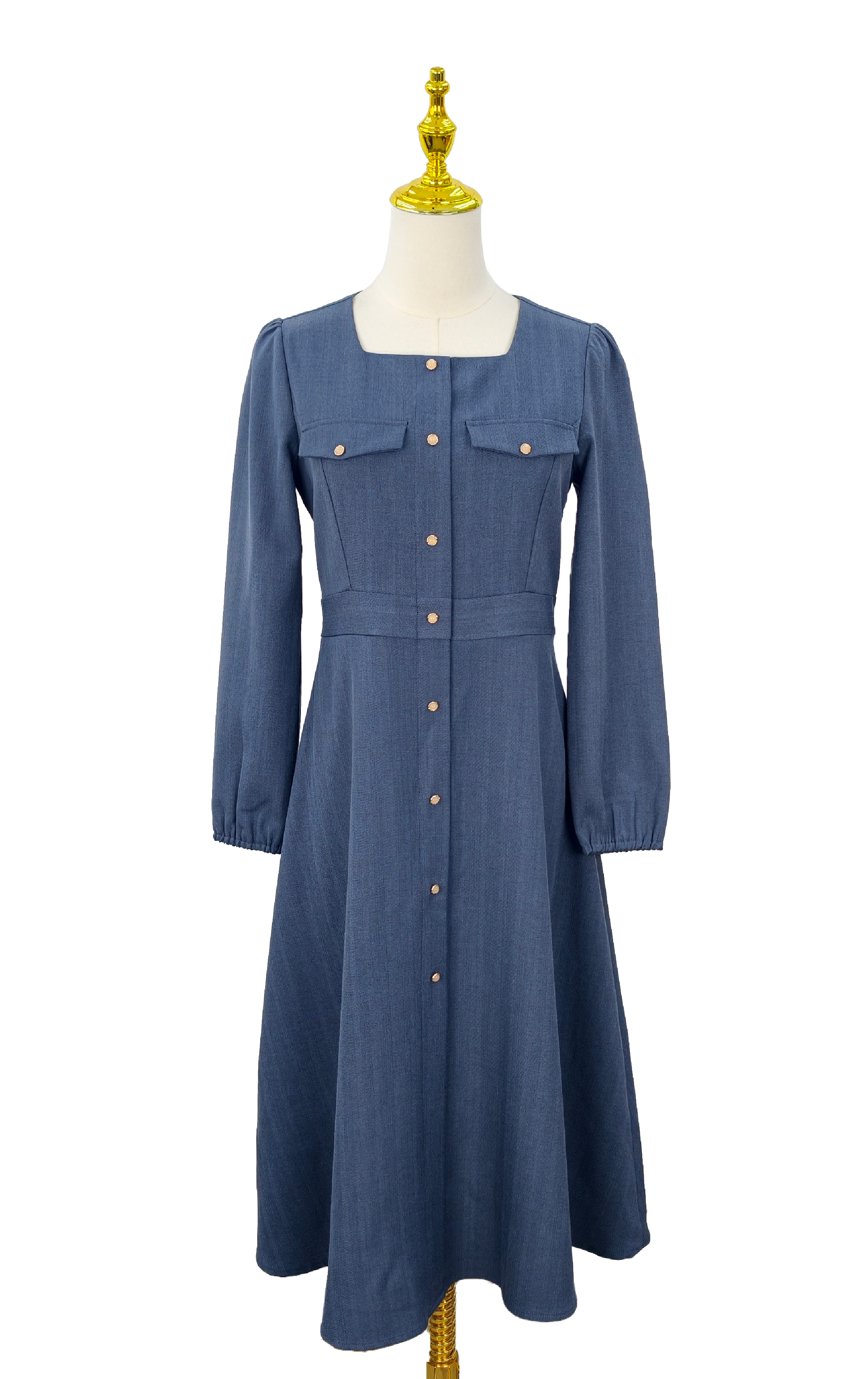 方領鈕釦連身裙 OP0576